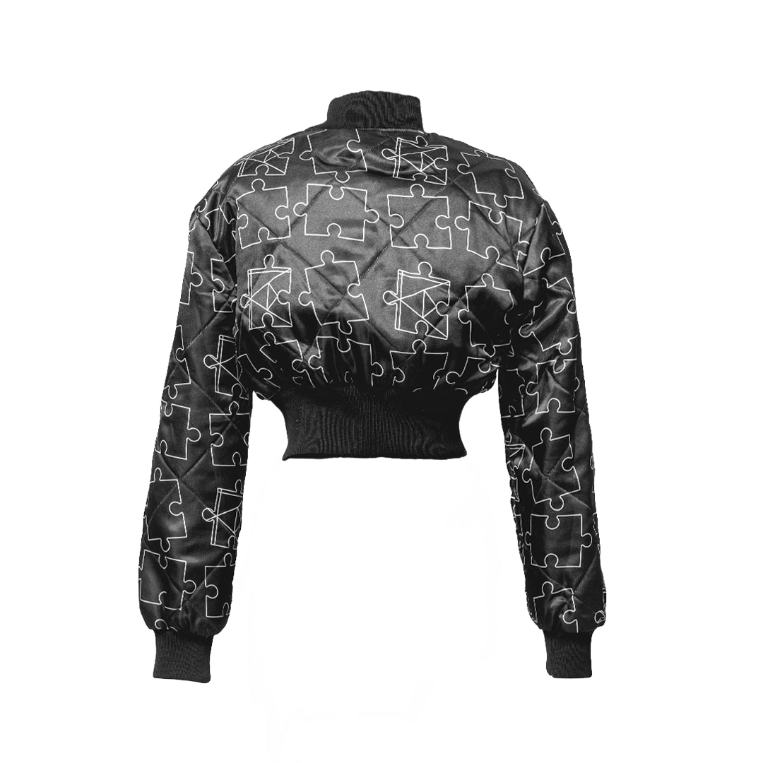 QUILTED PUZZLE CROPPED BOMBER JACKET