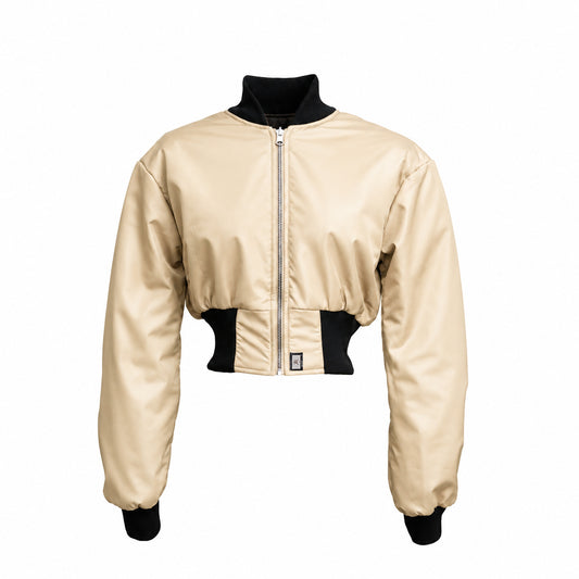 CROPPED REVERSIBLE BOMBER: BEIGE/BLACK