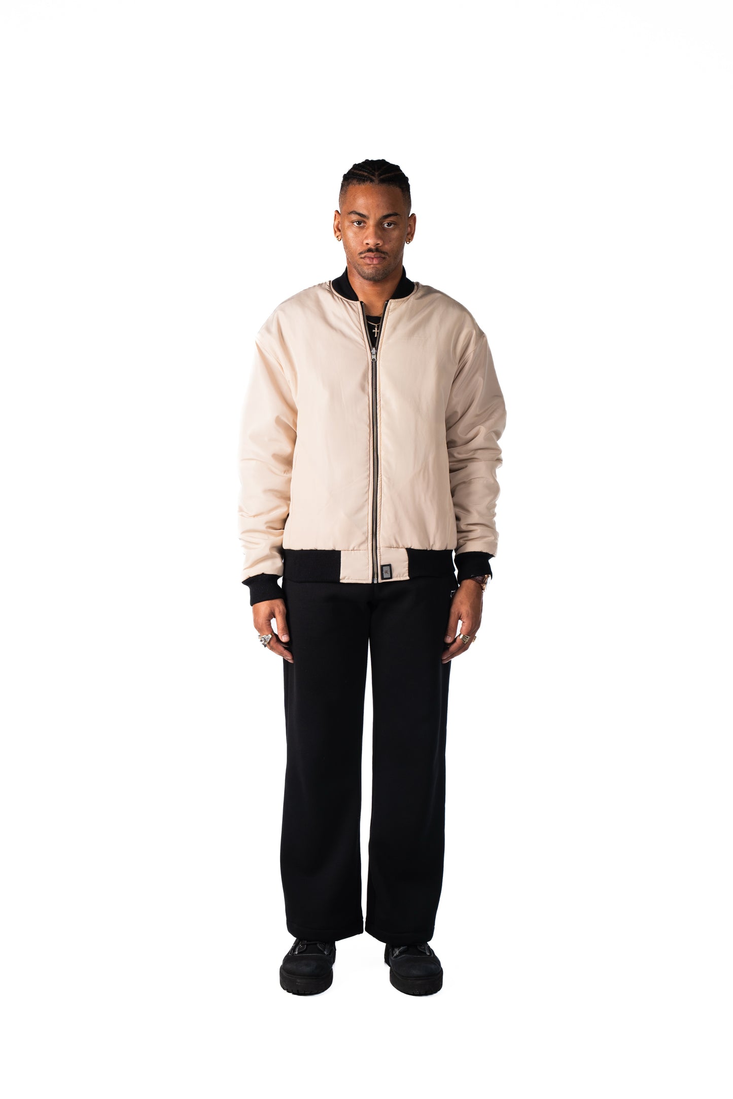 REVERSIBLE BOMBER JACKET: BEIGE/BLACK