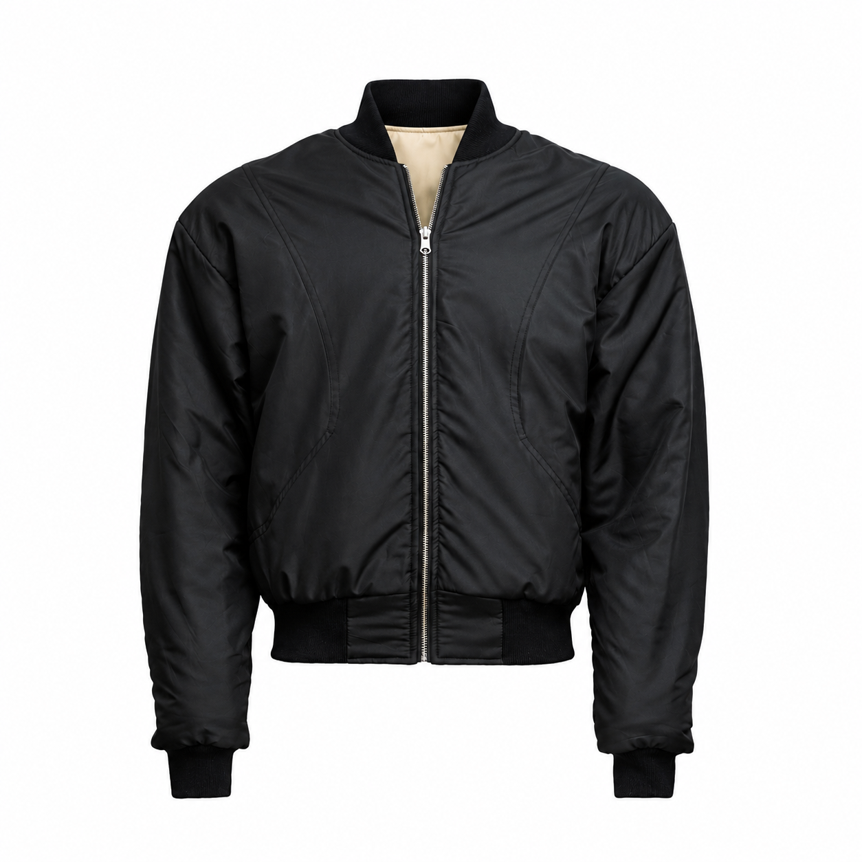 REVERSIBLE BOMBER JACKET: BEIGE/BLACK