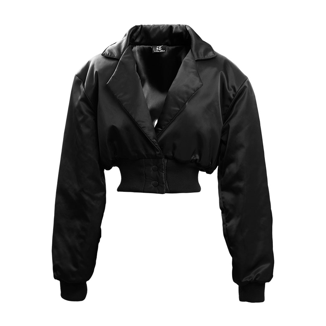 40S COLLAR CROPPED BOMBER [BLACK]