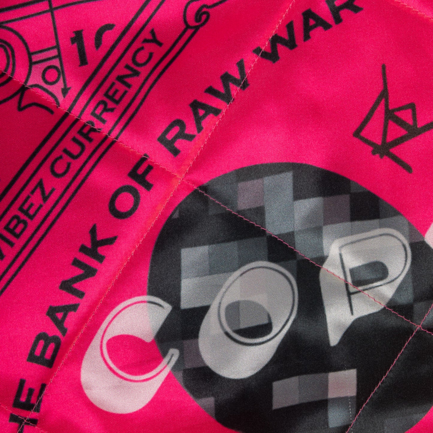 REVERSIBLE QUILTED PINK VIBEZ CURRENCY CROPPED BOMBER JACKET