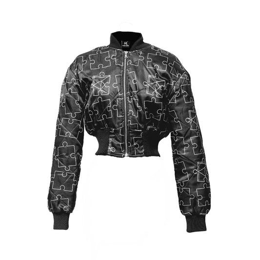 QUILTED PUZZLE CROPPED BOMBER JACKET